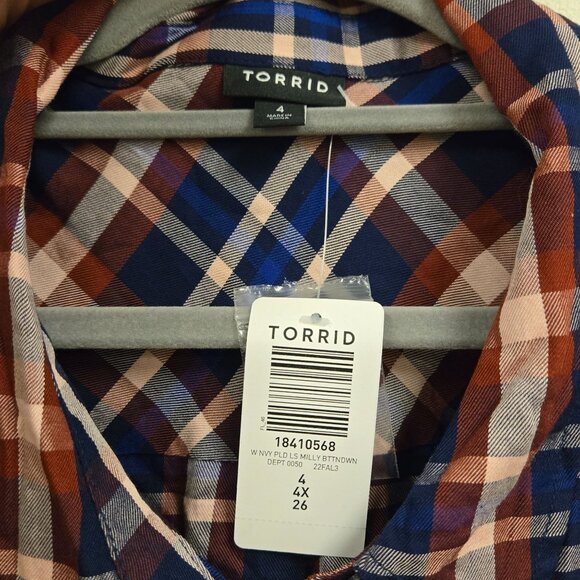 Torrid Womens 4X Milly Plaid Button-Front Shirt Long Sleeve 100% Rayon Multicolo - Picture 4 of 9